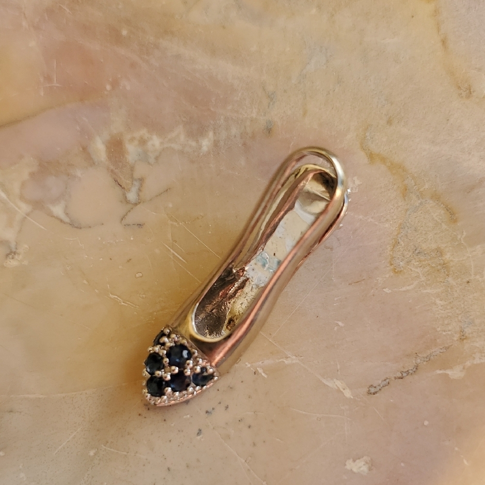 10k Gold Sapphire And Diamond Shoe Charm Pendant